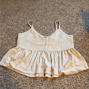 Old Navy Cream Crochet Bodice Peplum Cami